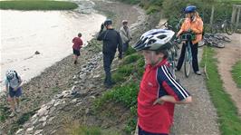 Waterside exploration at the start of the Exe estuary riverside path near Powderham, 4.4 miles into the ride